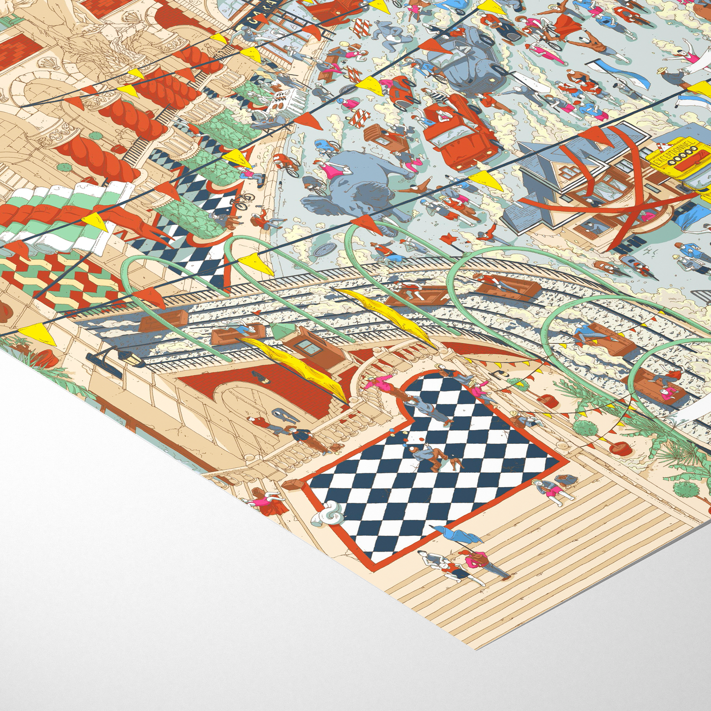 Colorful children's play mat with racing theme