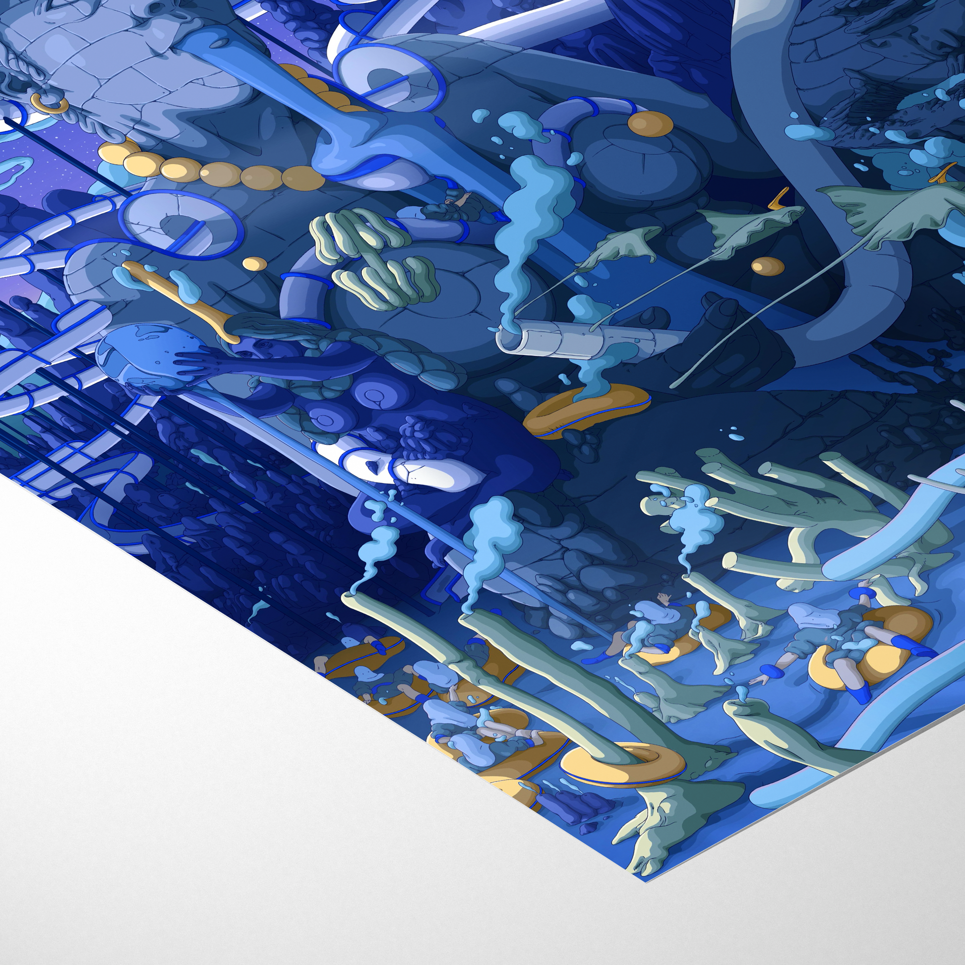 Colorful underwater scene with marine life on a white background