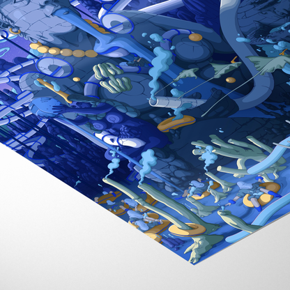 Colorful underwater scene with marine life on a white background