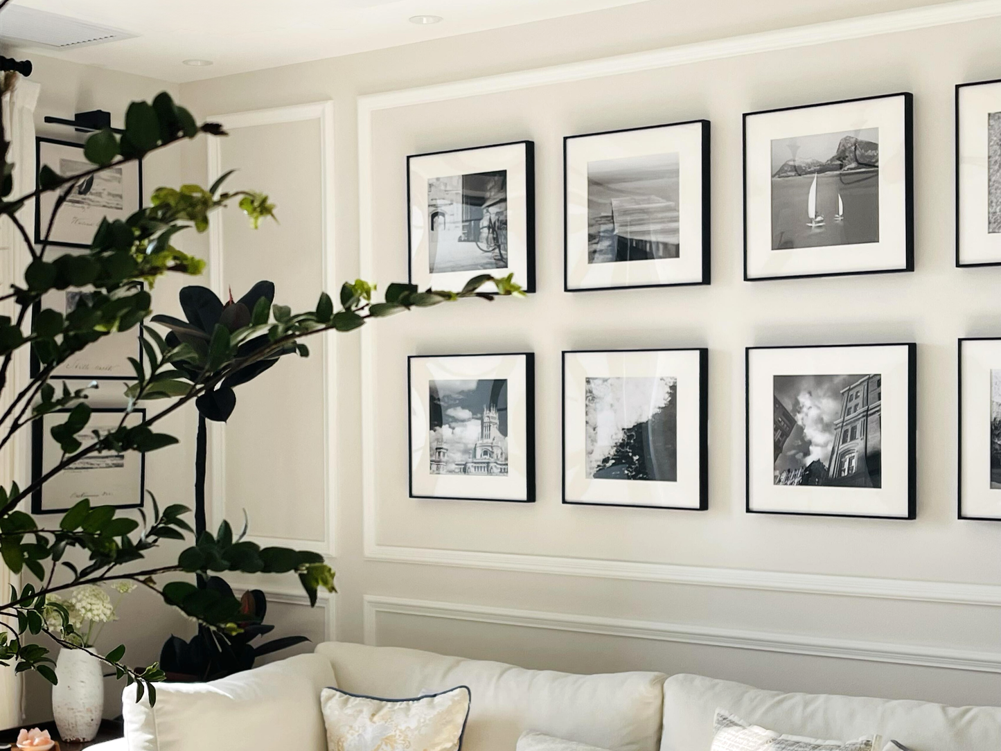 Gallery wall frames on the white wall