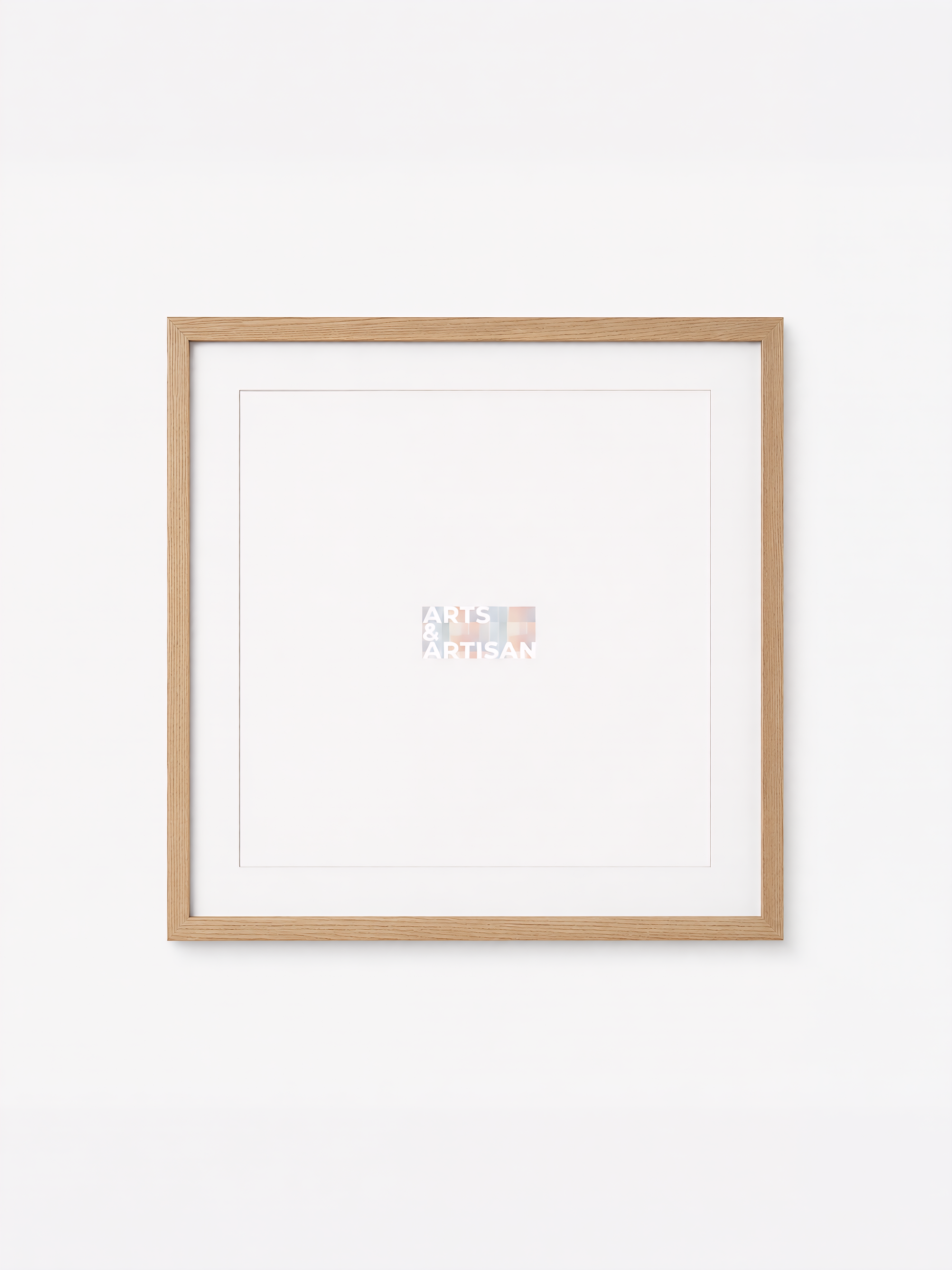 A square framed art print with a light natural wood frame and white mat, featuring a small central graphic with the text 'ONE MOTION' and a small American flag motif.