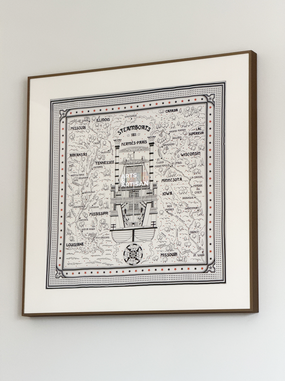 Hermes scarf 55 framed steamboat by Arts & Artisan