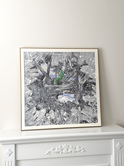 Framed Hermes Scarf 90 on Arts & Artisan's bronze frame